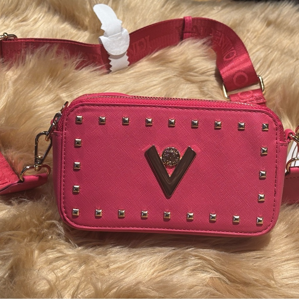 Valentino Orlandi V Logo Studded Wide Strap Camera Bag